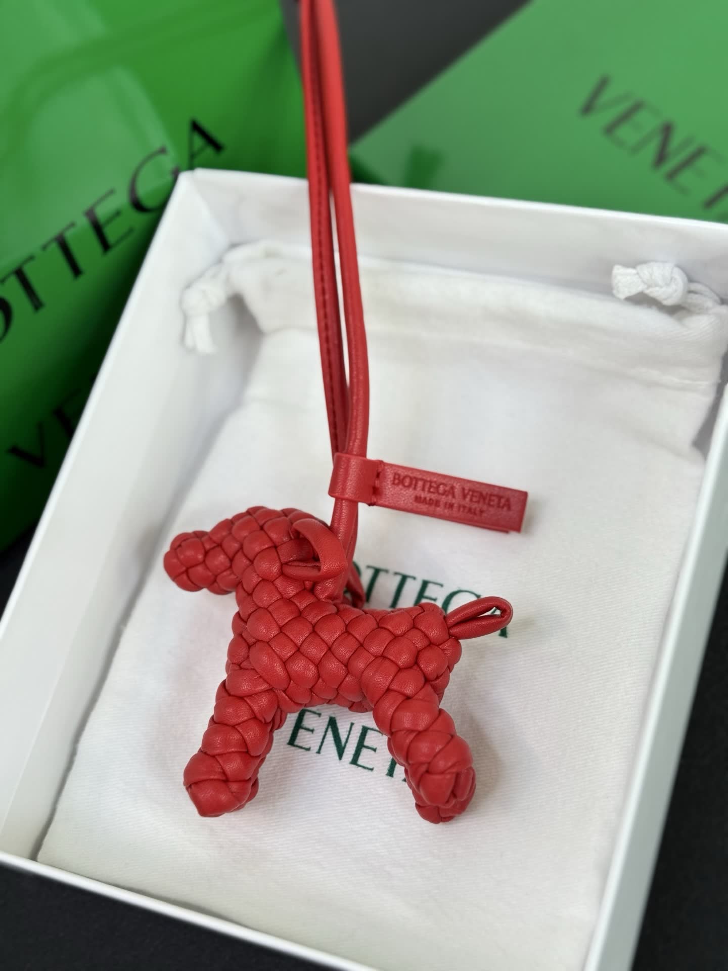Bottega Veneta Red Leather Dog Charm